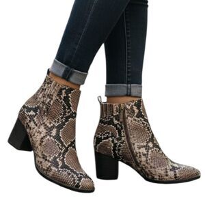 Blondo Boots Womens Size 7.5 Brown Snake Print Waterproof Ankle Booties Zip